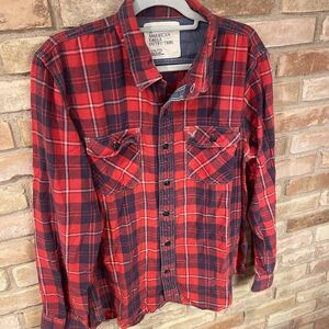 American Eagle No 77 Red Flannel Button Up XXL Cotton Grunge Skater Punk 90s Y2K